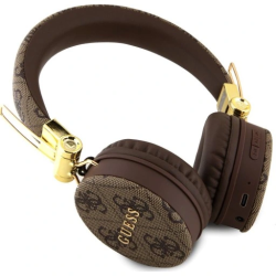GUESS - Audífonos Bluetooth Sonido 4G Piel PU con logo de metal - Color marrón