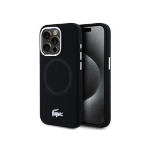 PROTECTOR LACOSTE MAGSAFE SILVER CROC NEGRO IPHONE 15 PRO