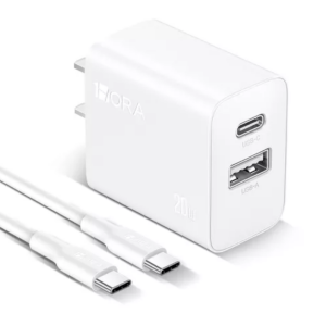 CARGADOR DE DOBLE PUERTO (USB C Y USB A) 20W Y CABLE TIPO C - TIPO C (GAR162)