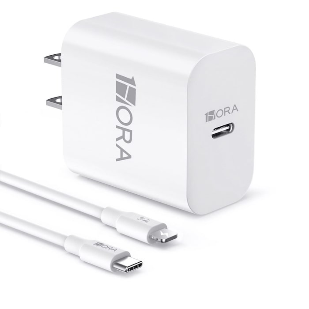 CARGADOR 1 HORA Gan PUERTO TIPO C 20W CON CABLE C TO LIGHTNING BLANCO (GAR154)