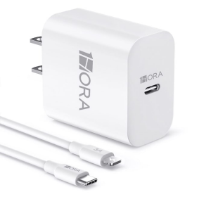 CARGADOR 1 HORA Gan PUERTO TIPO C 20W CON CABLE C TO LIGHTNING BLANCO (GAR154)