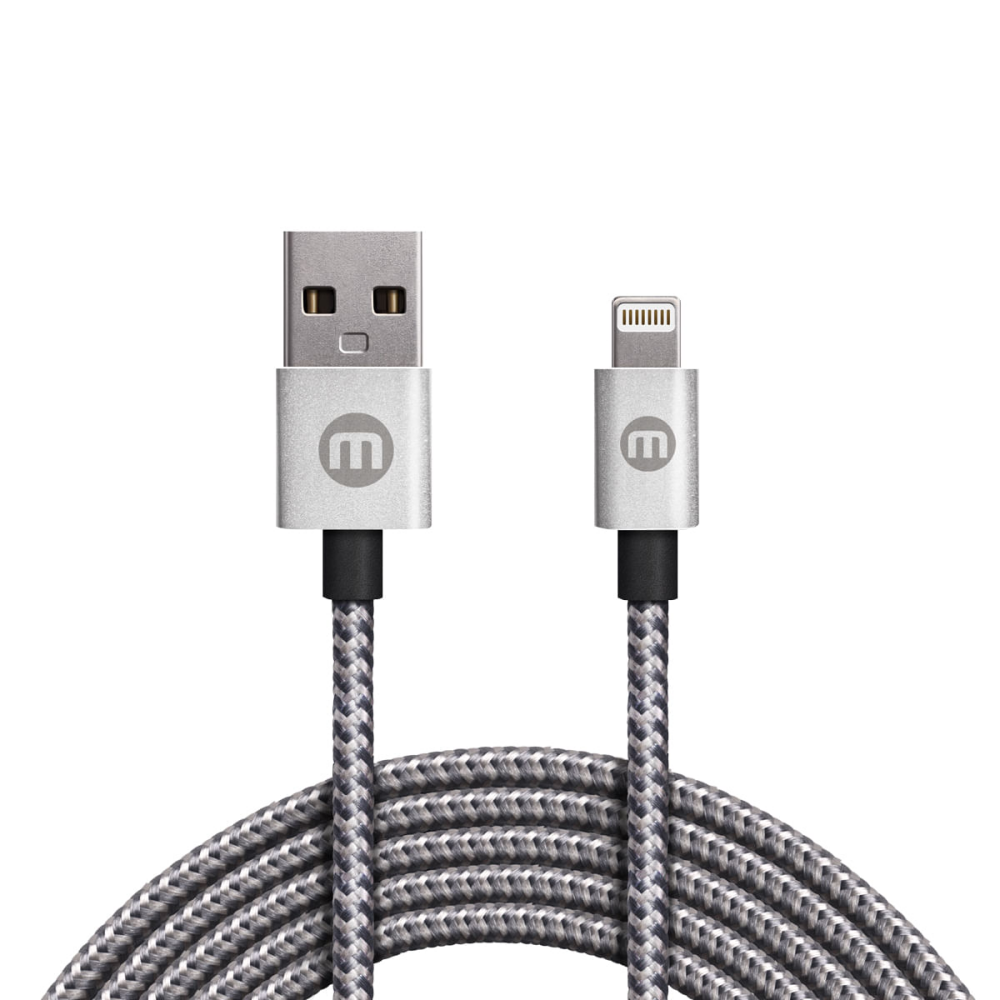 CABLE MOBO USB NYLON BICOLOR PLATA LIGHTNING - USB A 2 METROS