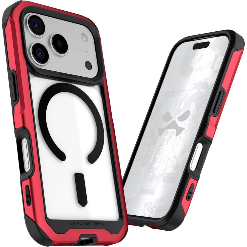 Funda GHOSTEK Atomic para iPhone 17 PRO Aluminio Roja Transp MagSafe