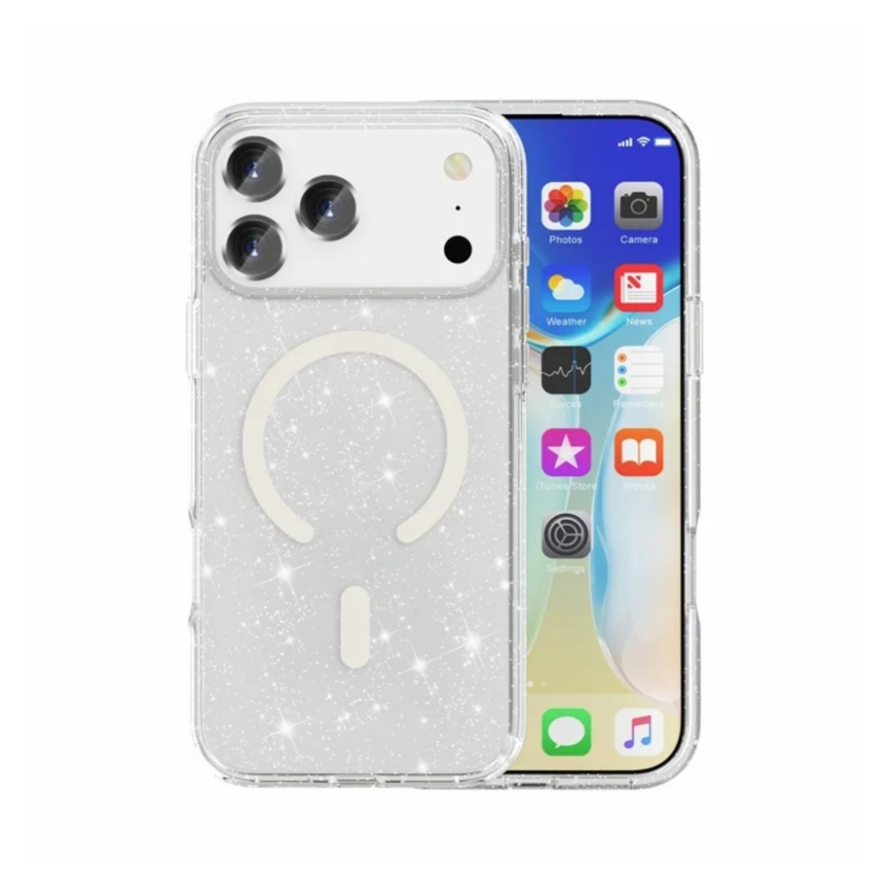 CARATULA SHOWCASE SLIM HALO GLITTER MAGSAFE IPHONE 17 PRO MAX BLANCA