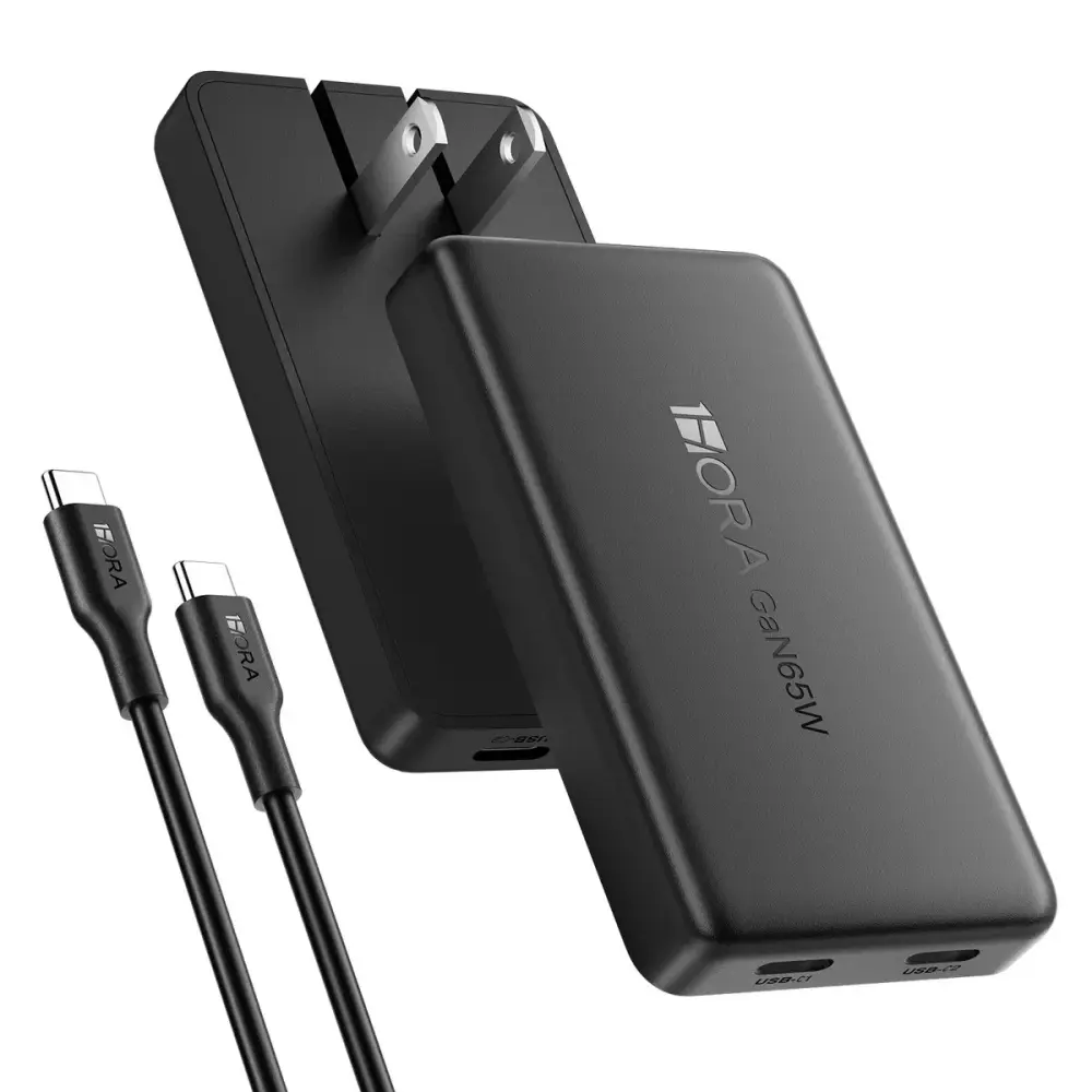 ADAPTADOR 1 HORA GAN 65W 2-PORT CHARGER INCLUDES TYPE CABLE NEGRO GAR323