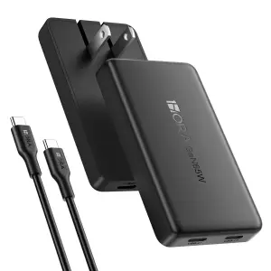 ADAPTADOR 1 HORA GAN 65W 2-PORT CHARGER INCLUDES TYPE CABLE NEGRO GAR323