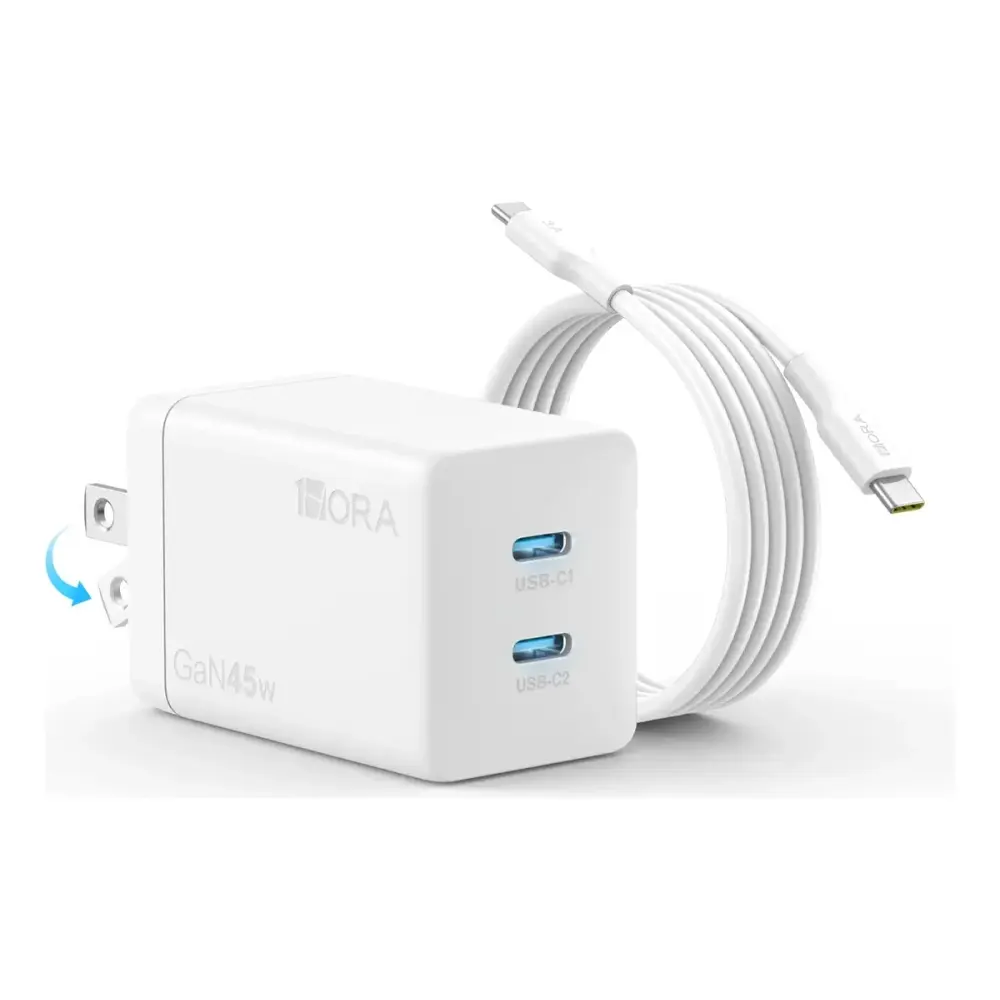 CARGADOR 1 HORA GAN 45W INCLUYE CABLE TIPO-C 3A BLANCO (GAR170)